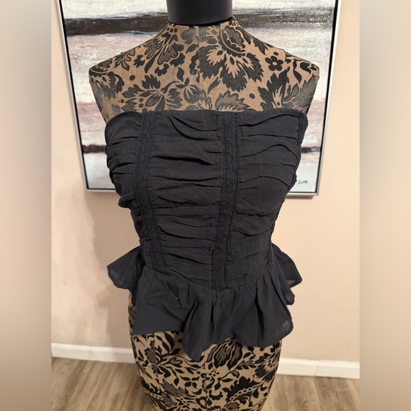 Free People Tops - Free People Black Ruched Strapless Peplum‎ Smocked Top Medium